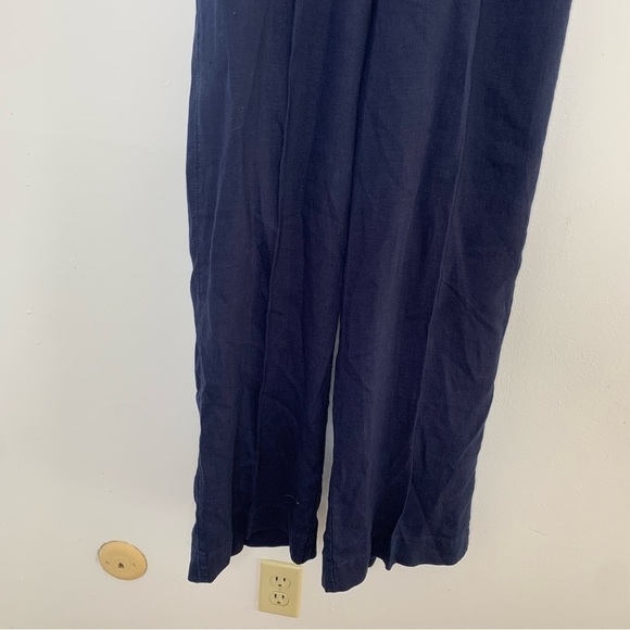 Mark & Spencer navy blue linen wide leg belted pant - Picture 3 of 11